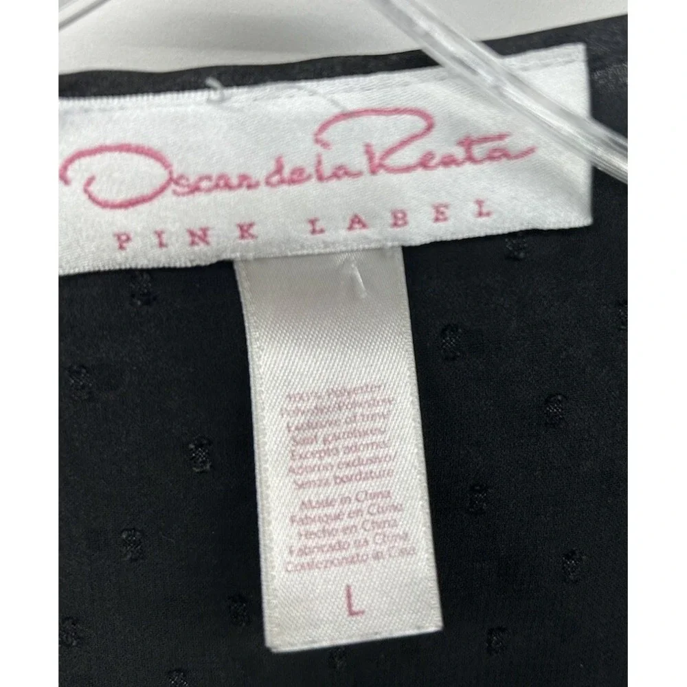 Oscar de la Renta Womens Size L Black 1/2 Sleeve Cardigan Pink Label Robe (L8)